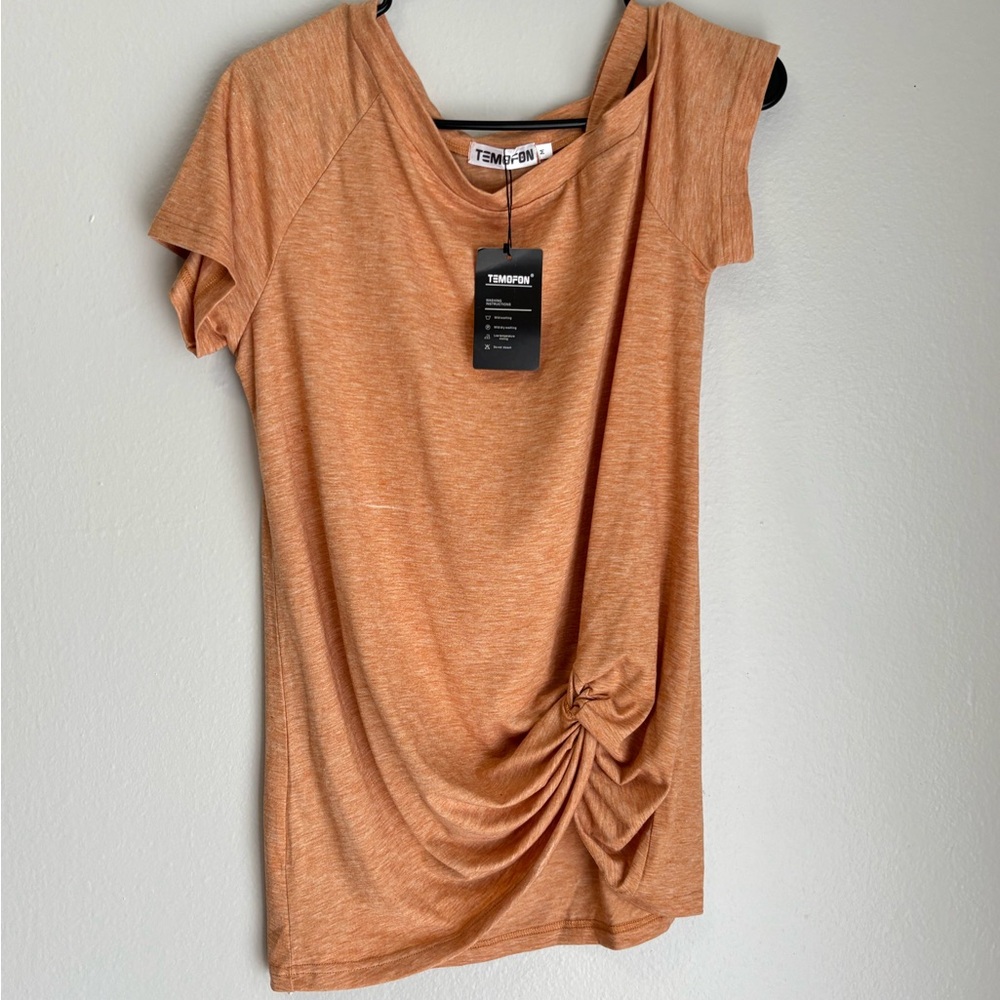 Tempo & Co. Women's Short Sleeve Twist-Hem Tee in Orange